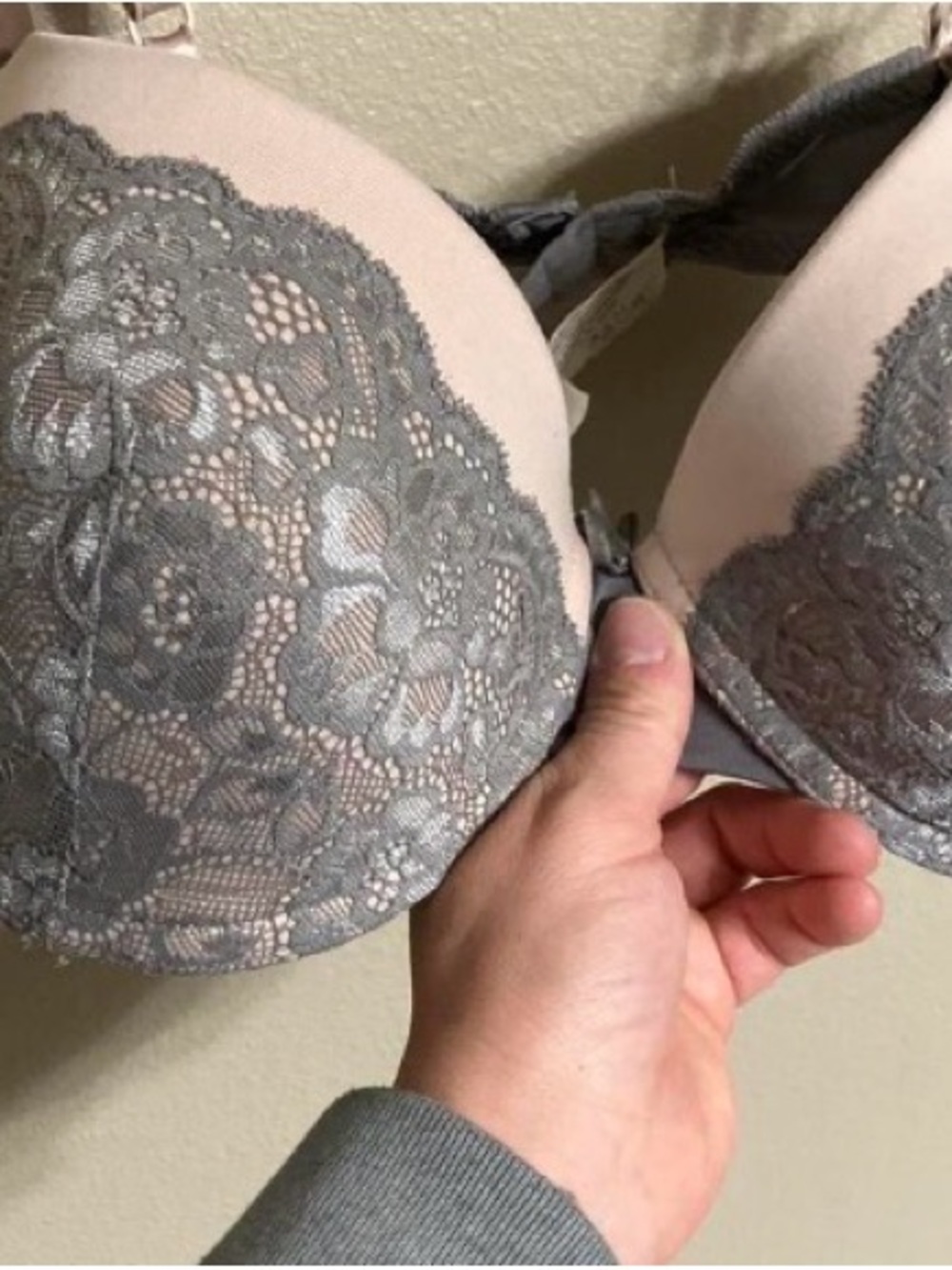 Maidenform Pink and Gray Lace Push-Up Bra